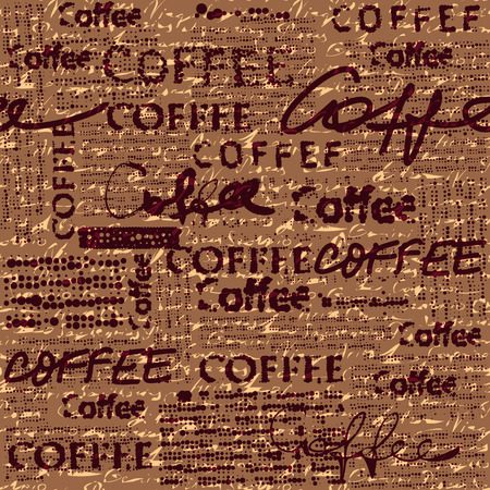 Seamless background pattern. Coffee pattern for menu design. Imitation of newspaper. Text is unreadable.のイラスト素材