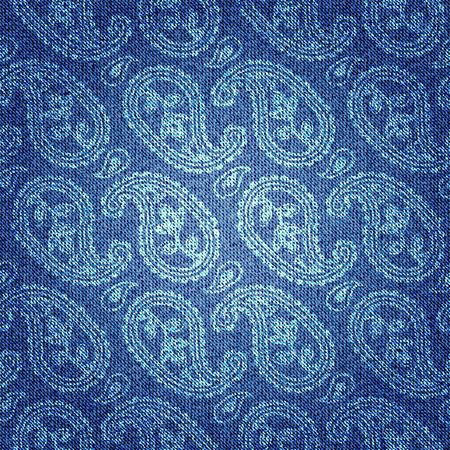 Seamless background pattern. Texture of denim fabric with paisley.のイラスト素材