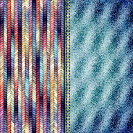 Template for text in patchwork style of knitted texture and jeans fabric.のイラスト素材