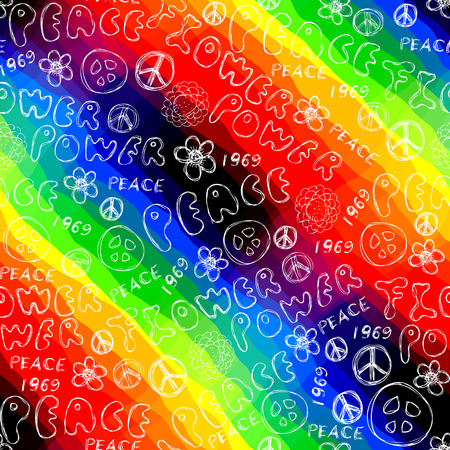 Seamless background pattern. Doodles inscription Flower Power.のイラスト素材
