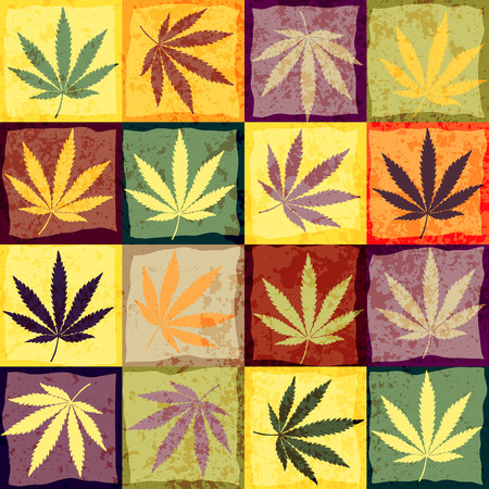 Hemp leaves in retro style. Seamless background pattern.のイラスト素材