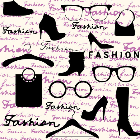 Accessories background with the inscription of Fashion. Seamless pattern.のイラスト素材