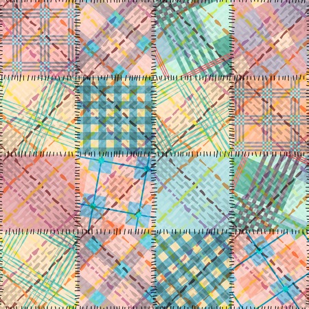 Seamless background pattern. Pink patchwork in geometric plaid style.のイラスト素材