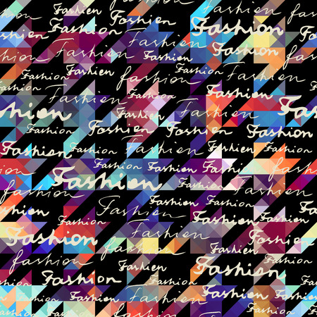 Seamless background pattern. Geometric  hounds-tooth patterns with Fashion lettering.のイラスト素材