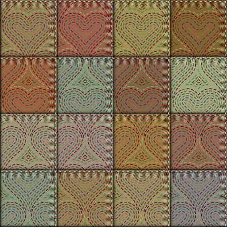 Seamless background pattern. The Patchwork with embroidery of hearts.のイラスト素材