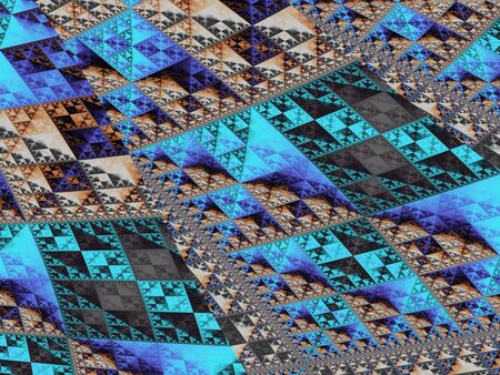 Abstract fractal background. Digital art. Blue geometric ornament of triangles.
