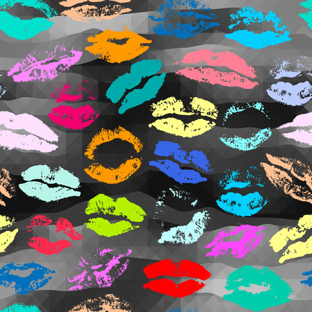 Seamless background pattern. Grunge colorful kisses pattern.のイラスト素材