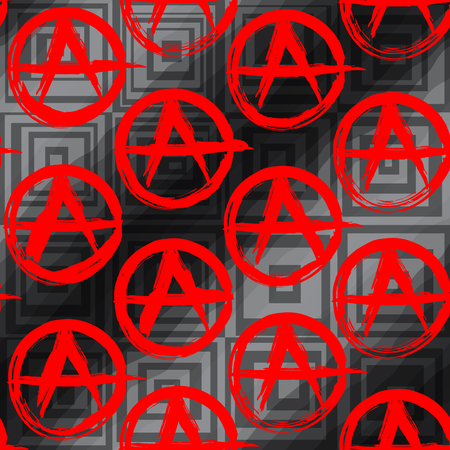 Seamless background pattern. Grunge anarhy symbols on a gray background.のイラスト素材