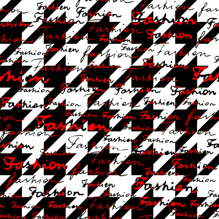 Seamless background pattern. Hounds-tooth pattern with the Fashion word lettering.のイラスト素材