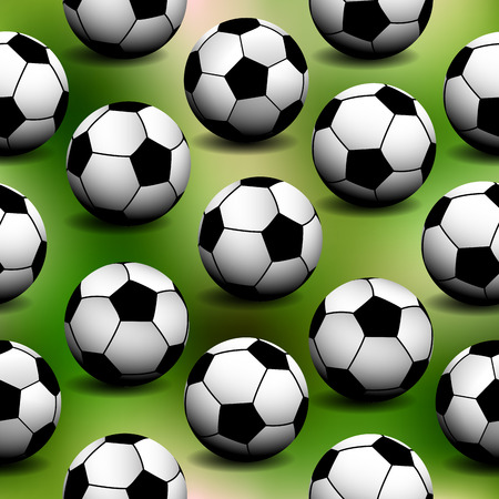 Seamless pattern with soccer balls on green blurred backgroundのイラスト素材