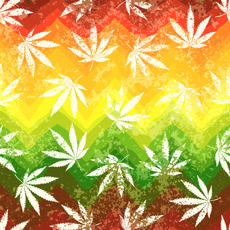 Seamless background pattern. Rastafarian colors pattern and grunge hemp leaves.のイラスト素材