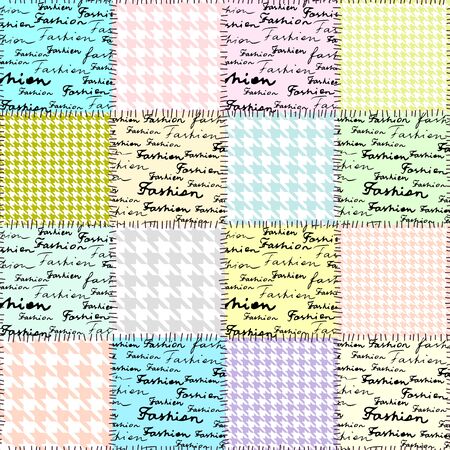 Collage with the lettering of Fashion and houndstooth pattern. Seamless pattern.のイラスト素材