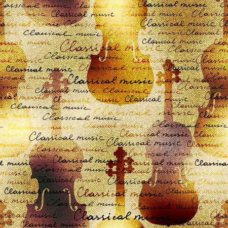 Lettering Classical music and violin image on a background. Seamless Classical music backgroundのイラスト素材