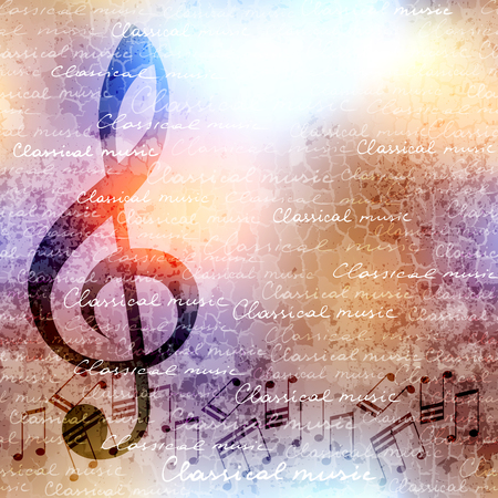 Treble clef and notes on blurred background. Classical music backgroundのイラスト素材