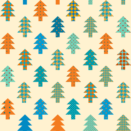 Seamless background pattern. Christmas tree pattern in patchwork styleのイラスト素材