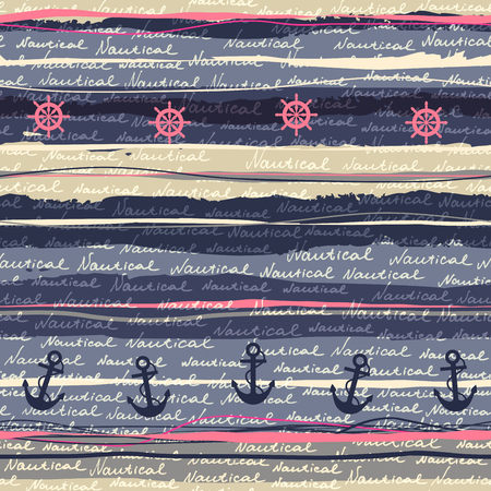 Seamless background pattern. Pattern in nautical style with a letteringのイラスト素材