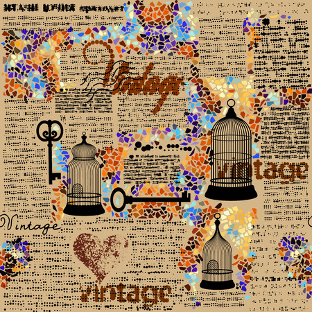 Seamless background pattern. Retro grunge halftone pattern with a Vintage words.のイラスト素材