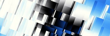 Abstract image 3:1 aspect ratio in futuristic technology style. Horizontal blue geometric background.の写真素材