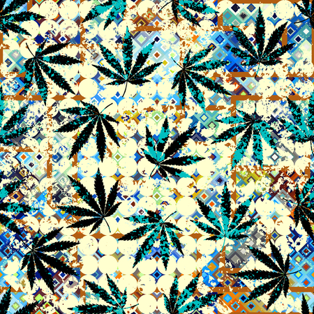 Seamless background pattern. Grunge abstract background and hemp leaves.のイラスト素材