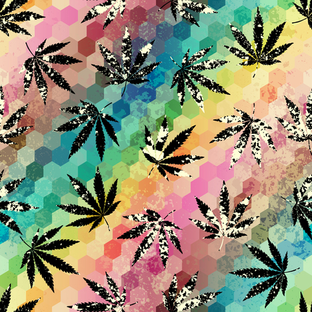 Seamless background pattern. Grunge abstract background and hemp leaves.のイラスト素材