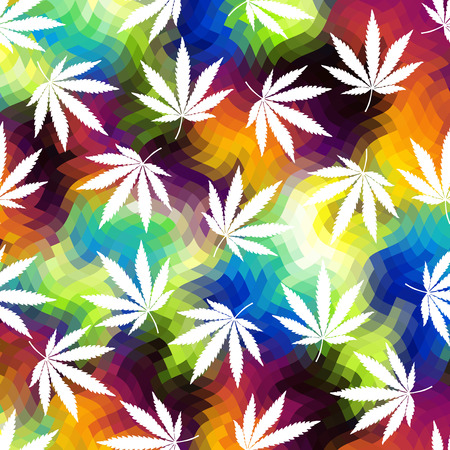 Geometric colorful abstract background and hemp leaves.のイラスト素材