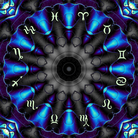 Magic circle with zodiacs sign on abstract mystic background.の写真素材