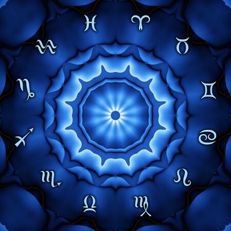 Magic circle with zodiacs sign on abstract mystic background.の写真素材