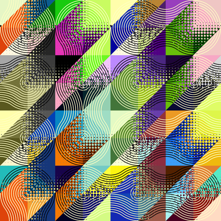 Seamless background. Geometric abstract diagonal pattern in low poly pixel art style and halftone dots.のイラスト素材