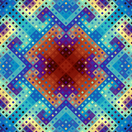 Seamless background. Geometric abstract symmetric pattern in low poly pixel art style.のイラスト素材