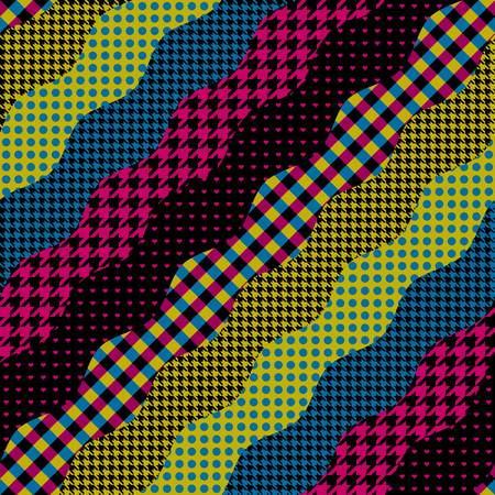 Seamless background pattern. Imitation of a patchwork pattern. Wavy diagonal shapes.