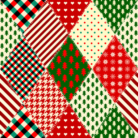 Seamless Christmas background in patchwork style. Quilting design pattern with rhombuses shapes.のイラスト素材