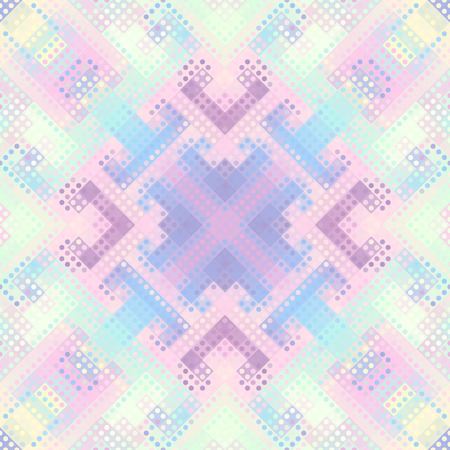 Seamless background. Geometric abstract symmetric pattern in low poly pixel art style. Polka dot pattern on low poly background.のイラスト素材
