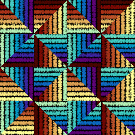Colored lines in patchwork style. Ethnic and tribal motifs. Seamless paatern vector background.のイラスト素材