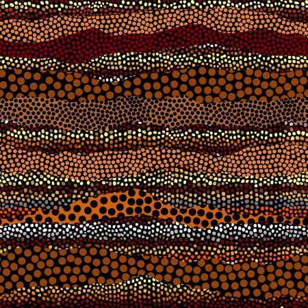Irregular polka dots seamless pattern in african style on black background. Tribal art print.のイラスト素材