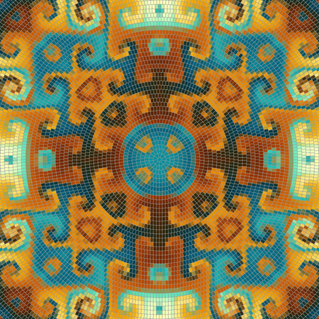 Seamless background pattern. Round decorative geometric mosaic art tile patternのイラスト素材