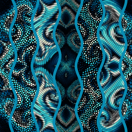 Ornate seamless texture background. Waves of ornamental mosaic tile patterns. Different mosaic textures.のイラスト素材