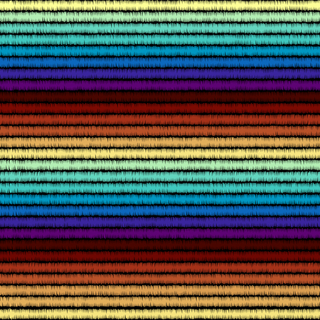 Imitation of geometric embroidery pattern. Colored lines on a black background. Ethnic and tribal motifs. Seamless vector background in the bohemian style.のイラスト素材