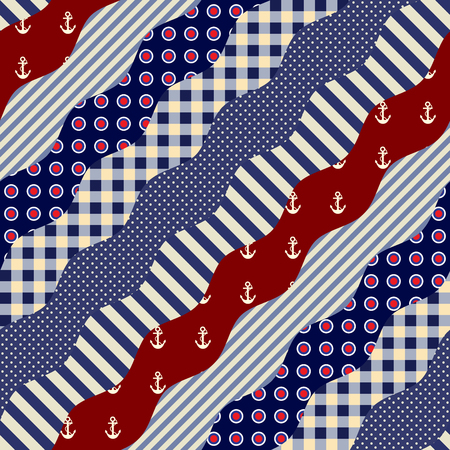 A Seamless background pattern. Imitation of a patchwork pattern. Wavy diagonal shapes.のイラスト素材