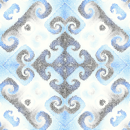 Seamless background pattern. Irregular decorative mosaic art tile pattern from small dots. White background.のイラスト素材