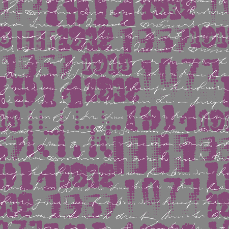 Seamless background pattern. Imitation of a abstract vintage lettering on halftone years. Unreadable text.のイラスト素材