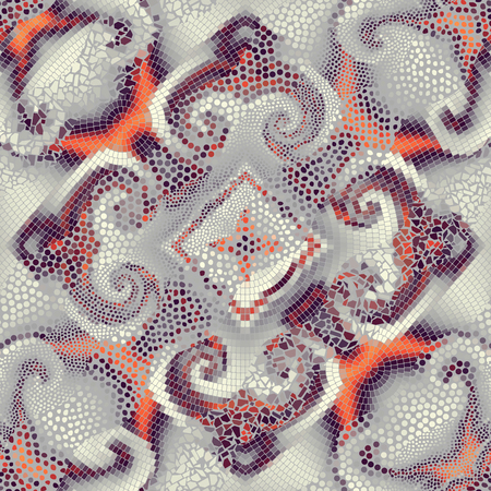 Ornate seamless texture background. Diagonal waves of ornamental mosaic tile patterns. Different textures.のイラスト素材