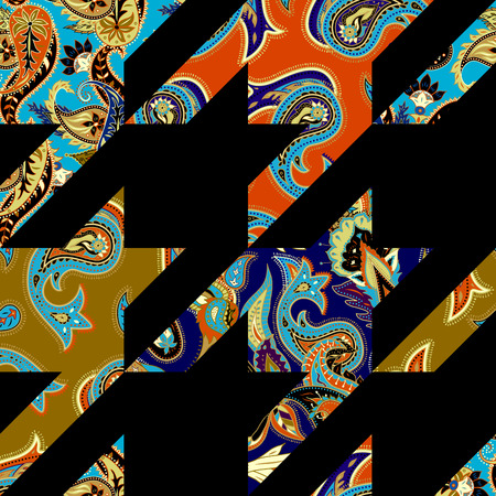 Hounds-tooth pattern in a patchwork style with pattern based on decorative elements Paisley....
