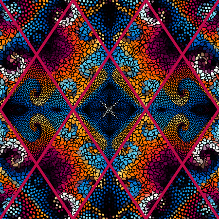 Seamless background pattern. Mosaic art pattern of rhombuses of different tile textures.のイラスト素材