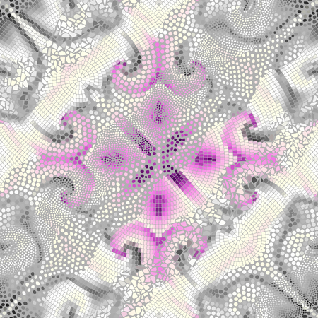 Ornate seamless texture background. Diagonal waves of ornamental mosaic tile patterns. Different textures.のイラスト素材