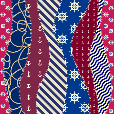 Seamless background pattern. Patchwork pattern in nautical style.のイラスト素材
