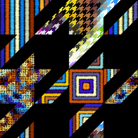 Seamless geometric pattern. Classic Hounds-tooth pattern in a patchwork collage style.