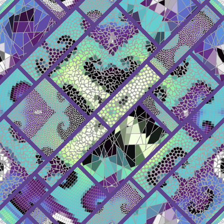 Seamless background pattern. Mosaic art pattern of rectangles of different tile textures. Vector image.のイラスト素材