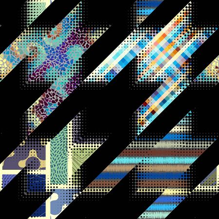 Seamless geometric pattern. Classic Hounds-tooth pattern in a patchwork collage style. Vector image.のイラスト素材