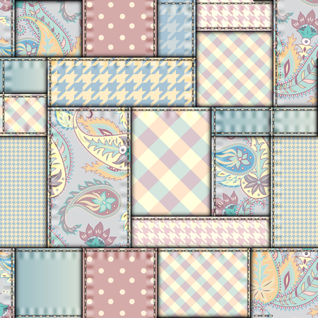 Seamless vector pattern. Patchwork of classic fabric patterns. Vector image.のイラスト素材