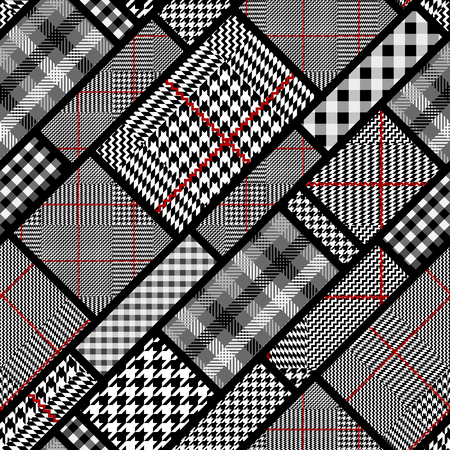 Seamless vector pattern. Patchwork of Classic Glen Plaid patterns. Vector image. Vector image.のイラスト素材